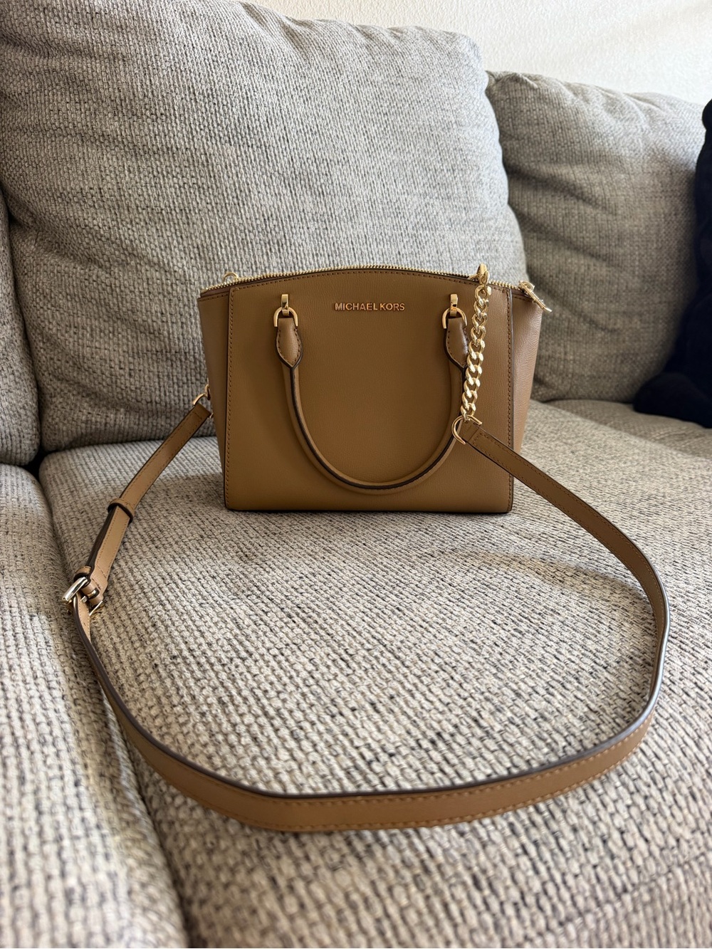 Michael Kors Brown Leather Mini Crossbody with Gold Hardware